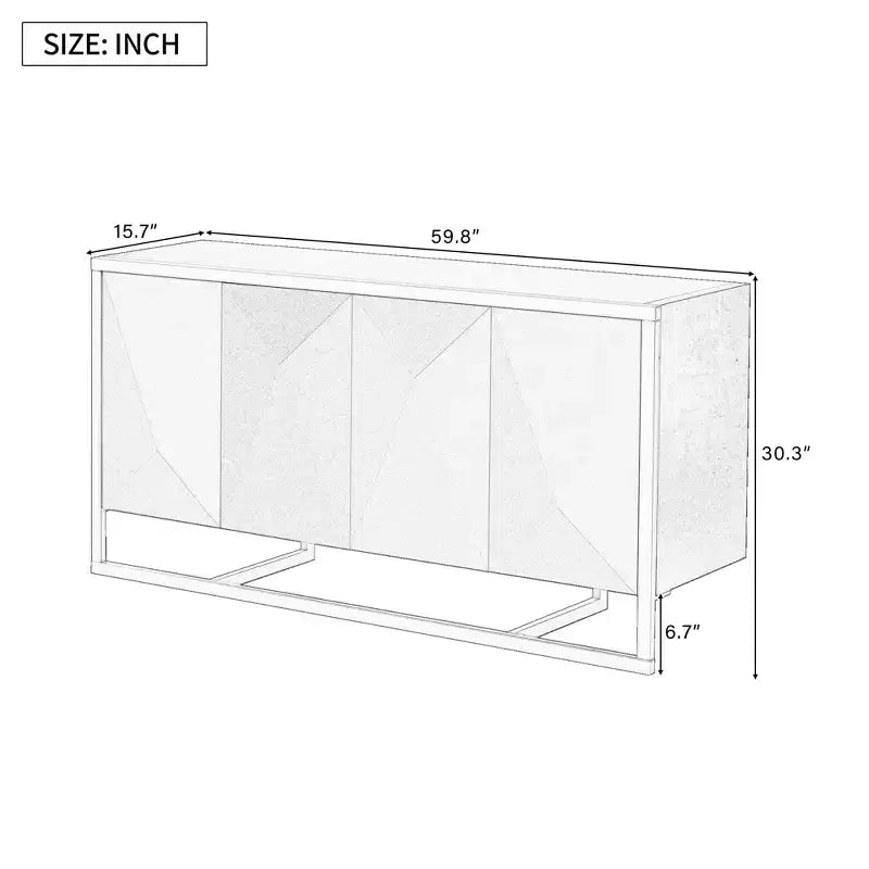 Sideboard Buffet Cabinet, Wood Kitchen Coffee Bar Buffet Cupboard Cabinet, Storage Console Table With 4 Doors And Unique Metal Legs