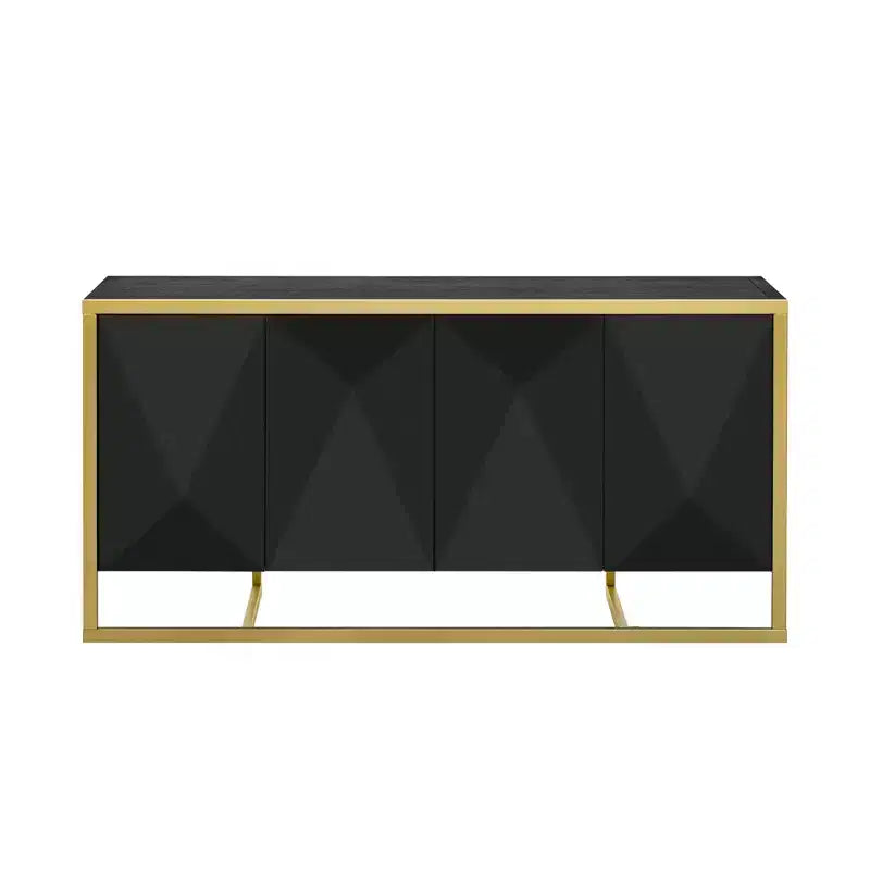 Sideboard Buffet Cabinet, Wood Kitchen Coffee Bar Buffet Cupboard Cabinet, Storage Console Table With 4 Doors And Unique Metal Legs