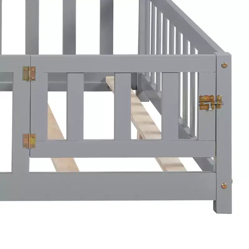 Bellemave Full Montessori Floor Bed with Bookcase & Chalkboard, Solid Wood Platform Bed with Guardrails and Storage Headboard for Kids & Teens