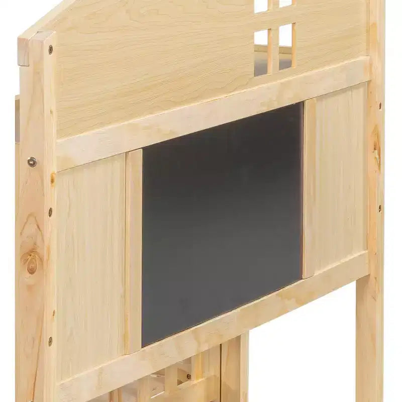 Bellemave Full Montessori Floor Bed with Bookcase & Chalkboard, Solid Wood Platform Bed with Guardrails and Storage Headboard for Kids & Teens