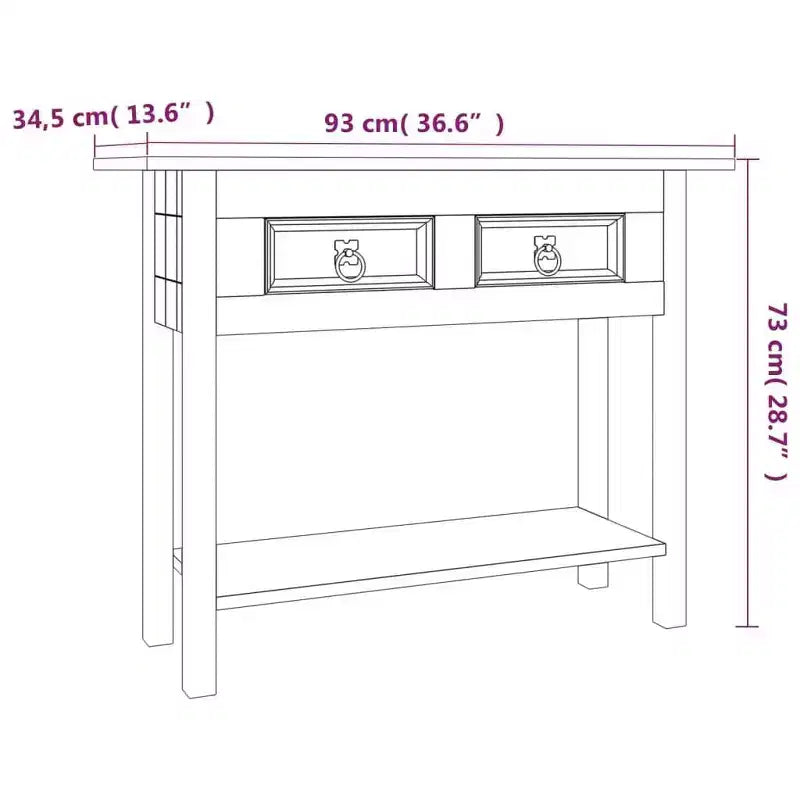 vidaXL Console Table Brown Solid Waxed Pinewood 36.6 x 13.6 x 28.7 in