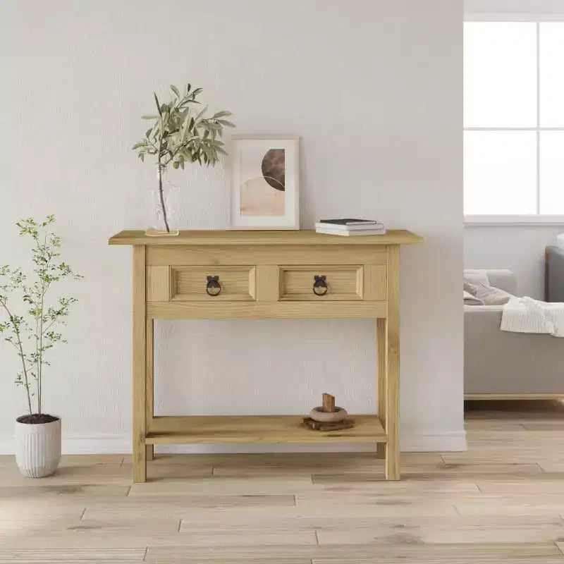 vidaXL Console Table Brown Solid Waxed Pinewood 36.6 x 13.6 x 28.7 in