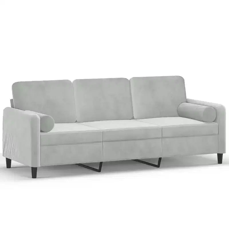 vidaXL 3-Seater Sofa with Throw Pillows Light Gray 70.9 Velvet