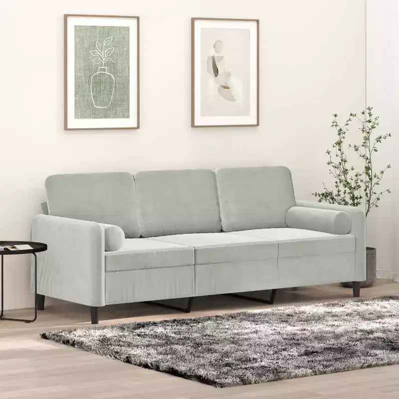 vidaXL 3-Seater Sofa with Throw Pillows Light Gray 70.9 Velvet