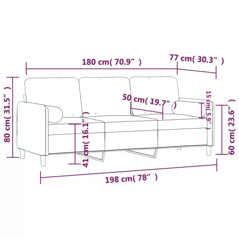 vidaXL 3-Seater Sofa with Throw Pillows Light Gray 70.9 Velvet