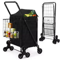 Stair Climbing Shopping Cart with Waterproof Liner, Folding Utility Cart with Rear Tri-Wheels, 360 Degree Swivel Wheels, Portable Collapsible Grocery