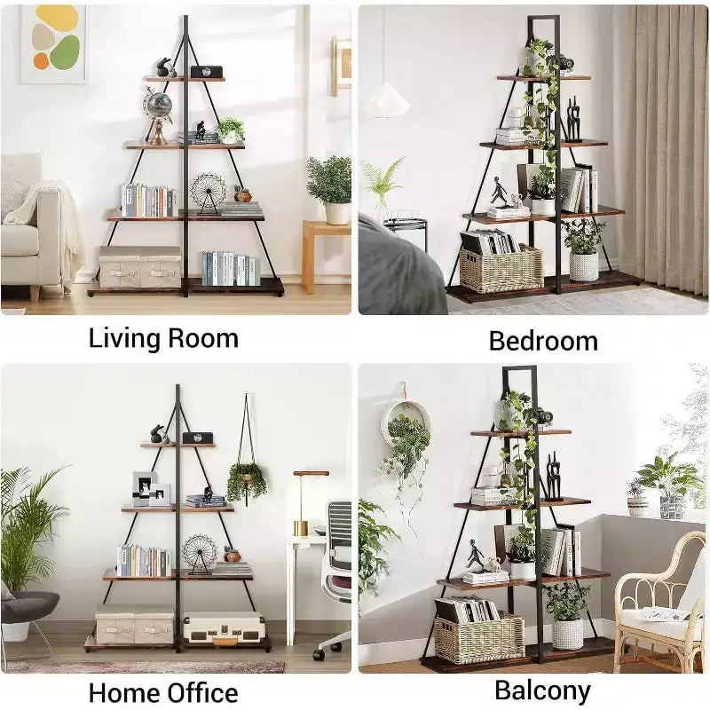 4 Shelf Bookshelf, Sailboat A-Shape Structure, Ladder Display Shelf, Classical Modern Bookshelf Book, For CDs/Books/Films