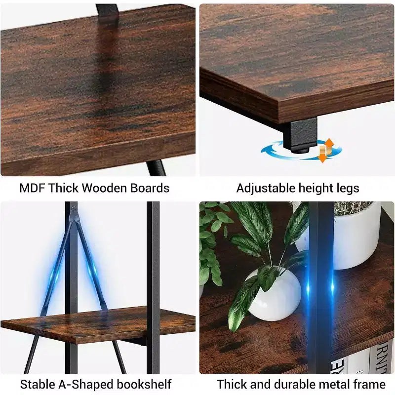 4 Shelf Bookshelf, Sailboat A-Shape Structure, Ladder Display Shelf, Classical Modern Bookshelf Book, For CDs/Books/Films