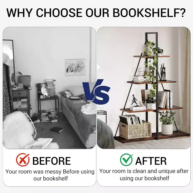 4 Shelf Bookshelf, Sailboat A-Shape Structure, Ladder Display Shelf, Classical Modern Bookshelf Book, For CDs/Books/Films
