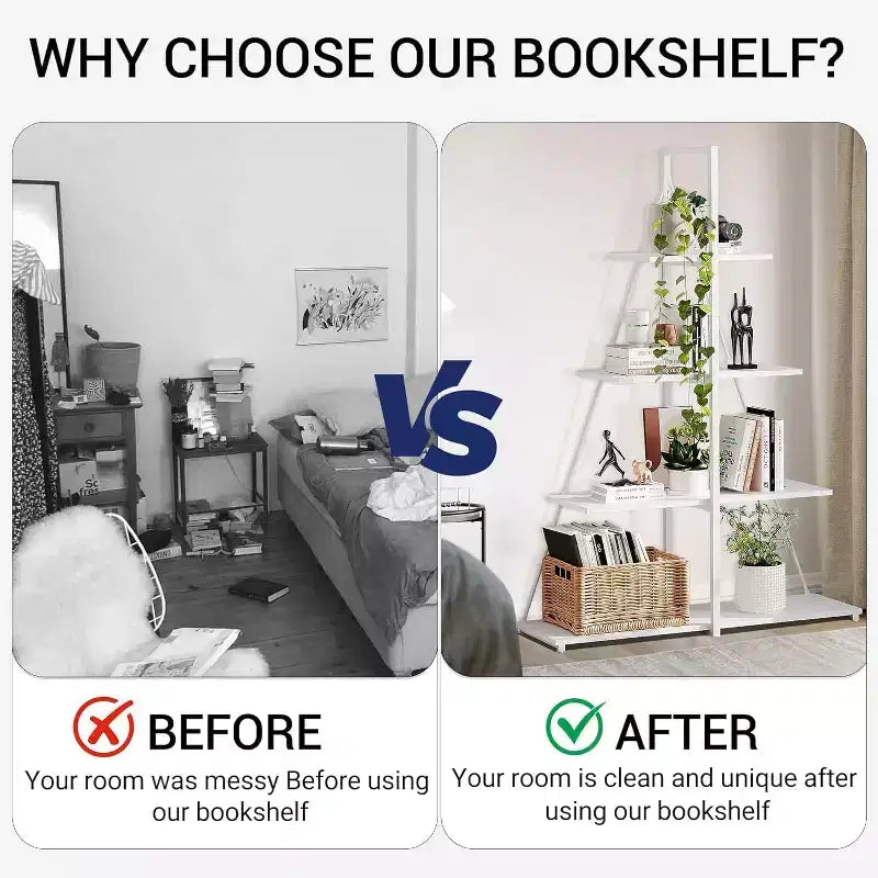 4 Shelf Bookshelf, Sailboat A-Shape Structure, Ladder Display Shelf, Classical Modern Bookshelf Book, For CDs/Books/Films