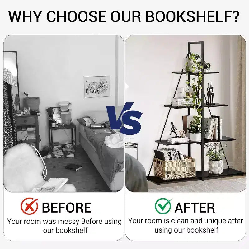 4 Shelf Bookshelf, Sailboat A-Shape Structure, Ladder Display Shelf, Classical Modern Bookshelf Book, For CDs/Books/Films