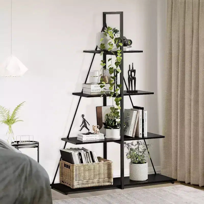 4 Shelf Bookshelf, Sailboat A-Shape Structure, Ladder Display Shelf, Classical Modern Bookshelf Book, For CDs/Books/Films