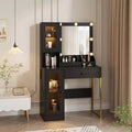 Makeup Vanity Desk with Mirror and Lights, Vanity Table with Charging Station, Wood Dressing Table for Bedroom for Girls