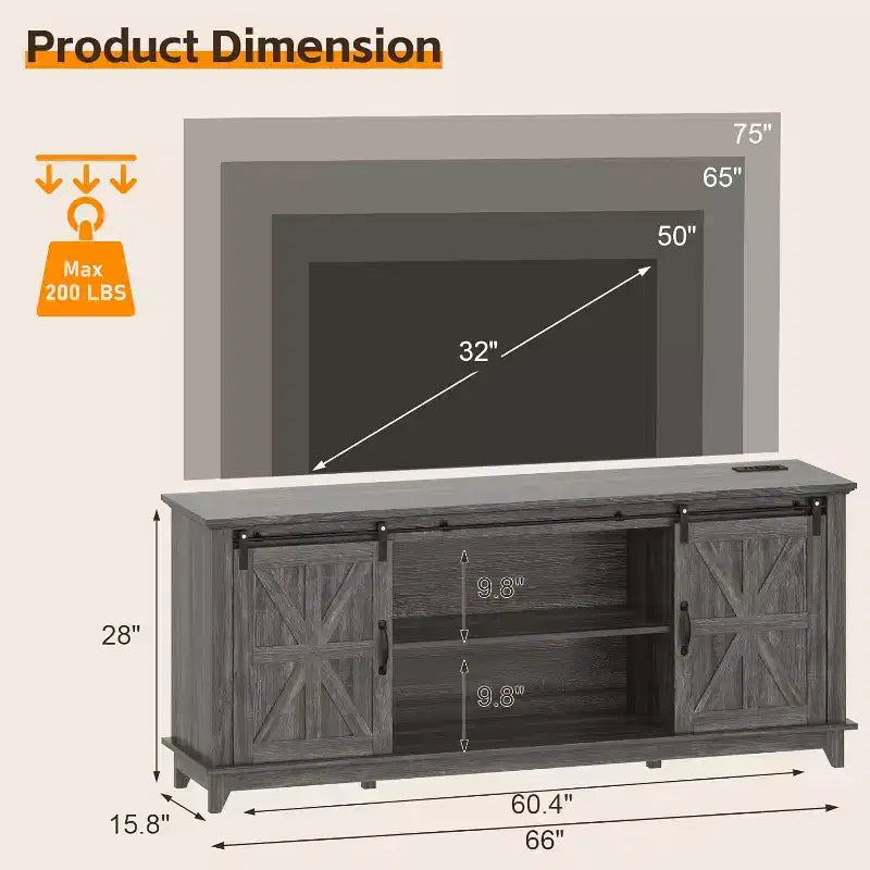 Acekool 70-Inch Farmhouse TV Stand with Cross Barn Doors, Entertainment Center for Living Room