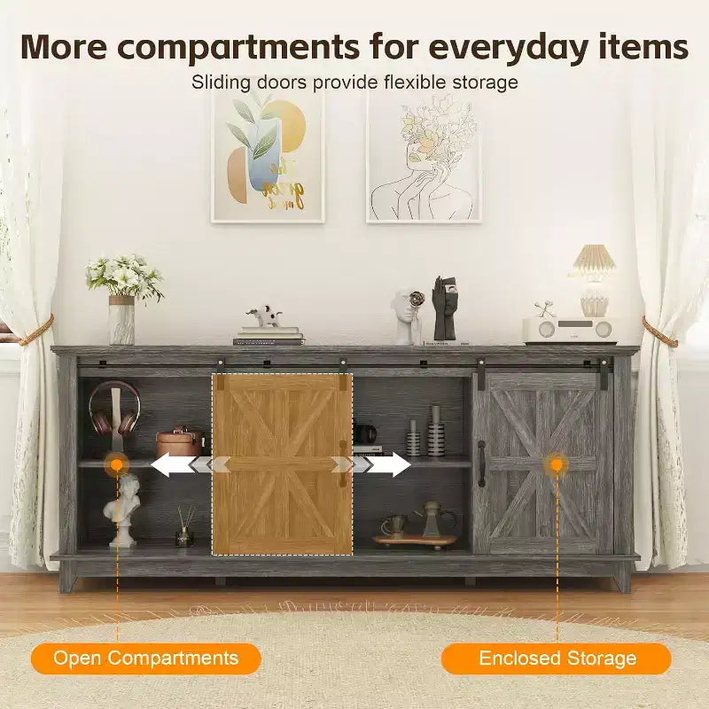 Acekool 70-Inch Farmhouse TV Stand with Cross Barn Doors, Entertainment Center for Living Room