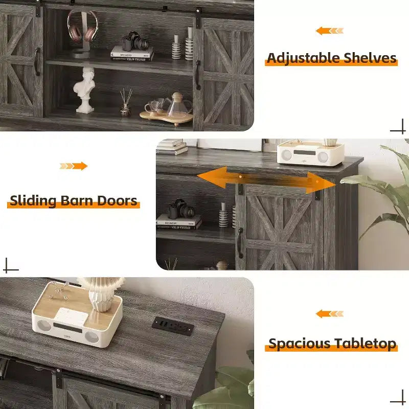 Acekool 70-Inch Farmhouse TV Stand with Cross Barn Doors, Entertainment Center for Living Room