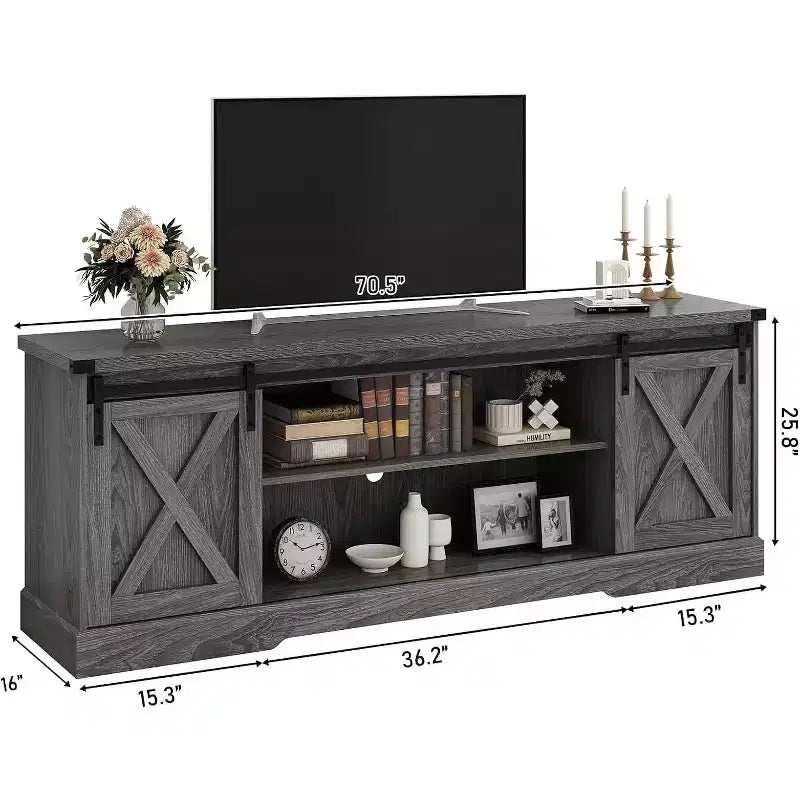 Acekool 70-Inch Farmhouse TV Stand with Cross Barn Doors, Entertainment Center for Living Room
