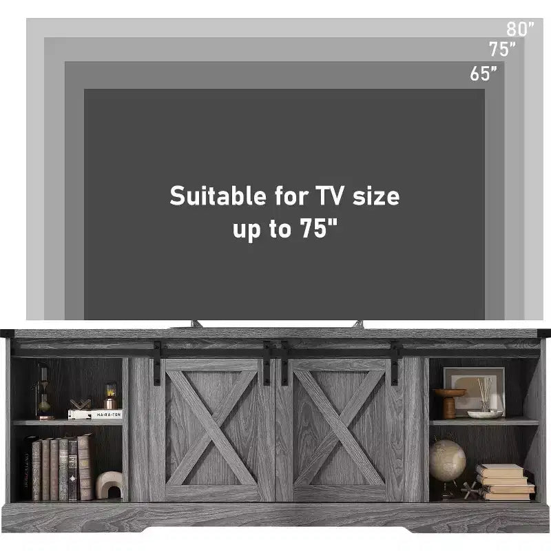 Acekool 70-Inch Farmhouse TV Stand with Cross Barn Doors, Entertainment Center for Living Room