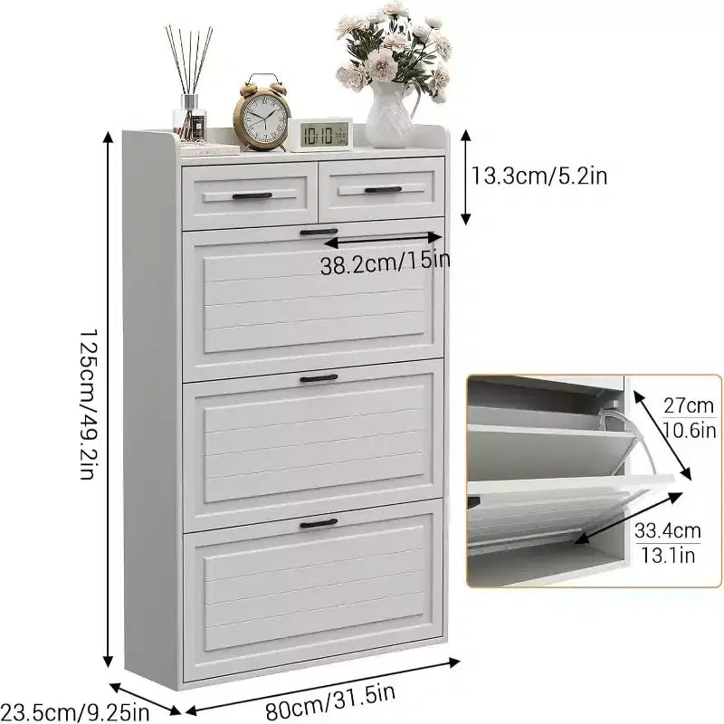 Shoe Storage Cabinet with 3 Flip Drawers and 2 Drawers, Hidden Wood Shoe Cabinet for Entryway, Freestanding Shoes Organizer Cabinet, Narrow Shoe Rack