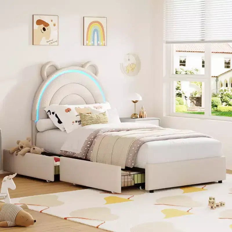 COZONY Upholstered Platform Bed w/ Storage Drawers & Decorative Headboard, Sturdy Wood Slat Support, No Box Spring Needed, Easy Assembly