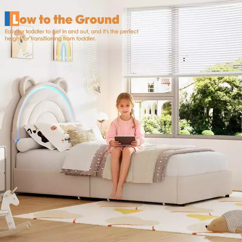COZONY Upholstered Platform Bed w/ Storage Drawers & Decorative Headboard, Sturdy Wood Slat Support, No Box Spring Needed, Easy Assembly