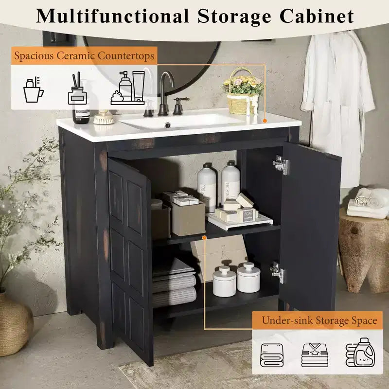 72 Bathroom Vanity Set with Double Vanities, Bathroom Vanity Sink Combo with Soft-Close Doors & Adjustable Shelf, Espresso