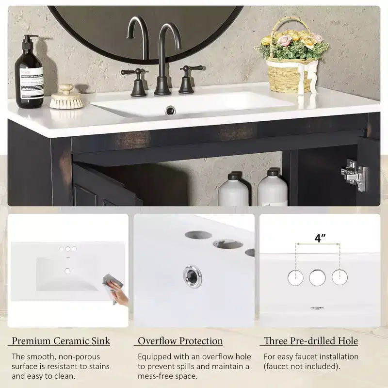 72 Bathroom Vanity Set with Double Vanities, Bathroom Vanity Sink Combo with Soft-Close Doors & Adjustable Shelf, Espresso