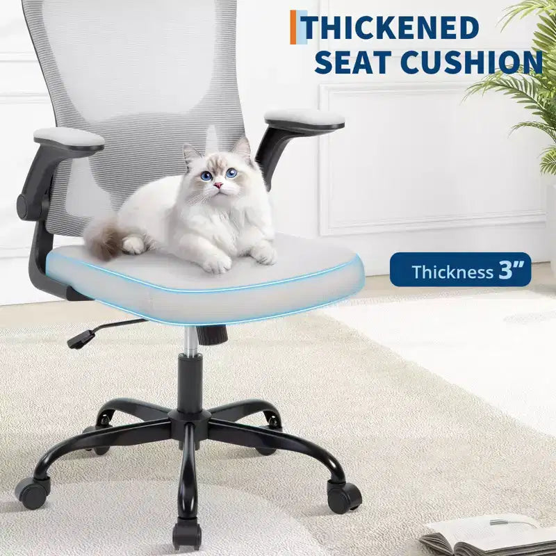 Premium Ergonomic High-Grey Mesh Office Chair - Adjustable Headrest & Reclining Backrest, 360 Swivel - Silent Casters, Skin-Friendly & Durable
