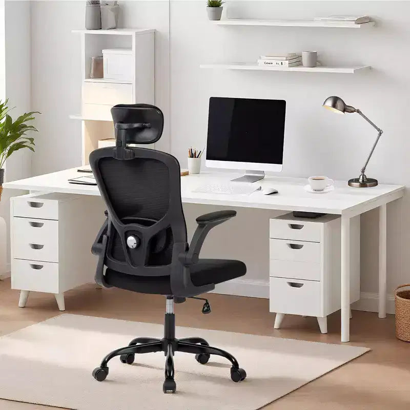 Premium Ergonomic High-Grey Mesh Office Chair - Adjustable Headrest & Reclining Backrest, 360 Swivel - Silent Casters, Skin-Friendly & Durable