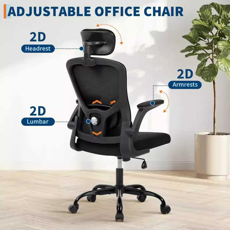 Premium Ergonomic High-Grey Mesh Office Chair - Adjustable Headrest & Reclining Backrest, 360 Swivel - Silent Casters, Skin-Friendly & Durable