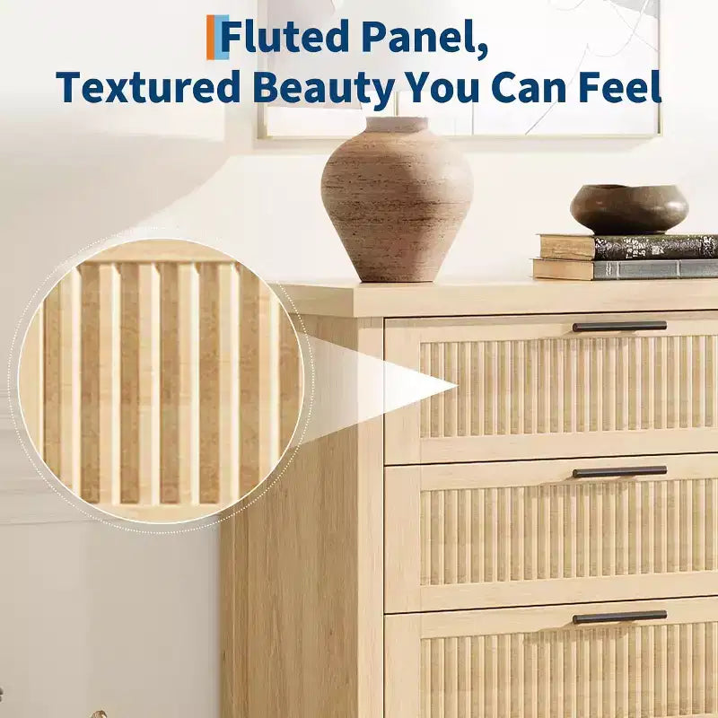 Fluted Dresser for Bedroom,35.4''Tall Chest of Drawers with 4 Storage Drawers,Modern Wood Clothing Organizer Cabinet for Living Room,Bedroom,Entryway