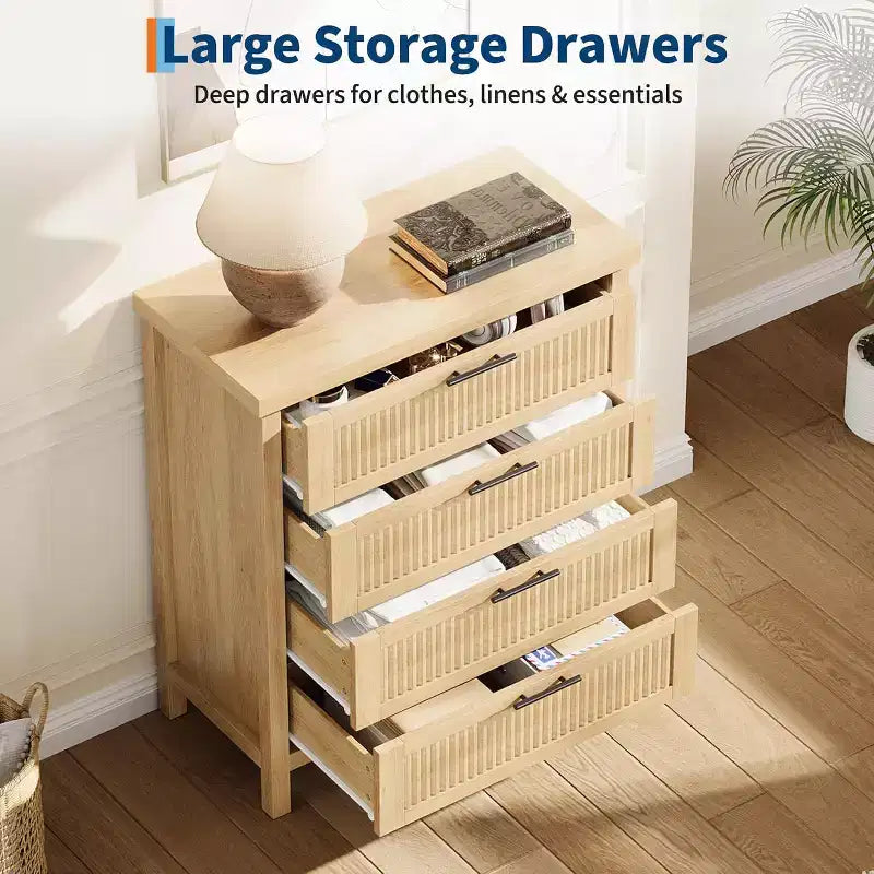 Fluted Dresser for Bedroom,35.4''Tall Chest of Drawers with 4 Storage Drawers,Modern Wood Clothing Organizer Cabinet for Living Room,Bedroom,Entryway