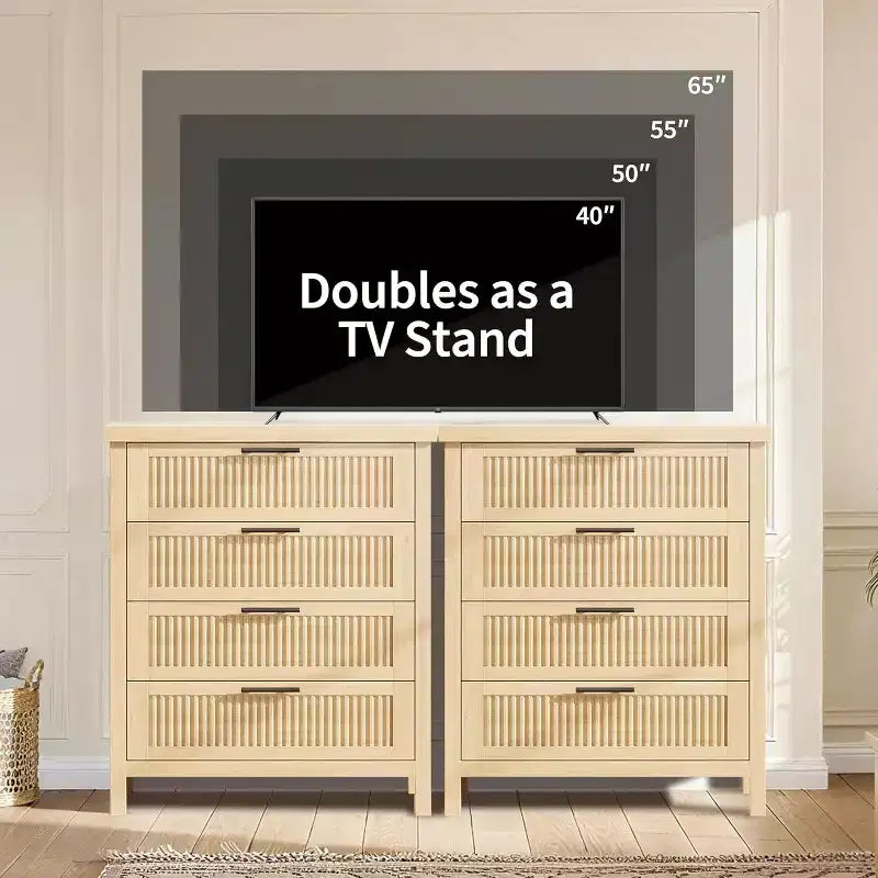 Fluted Dresser for Bedroom,35.4''Tall Chest of Drawers with 4 Storage Drawers,Modern Wood Clothing Organizer Cabinet for Living Room,Bedroom,Entryway