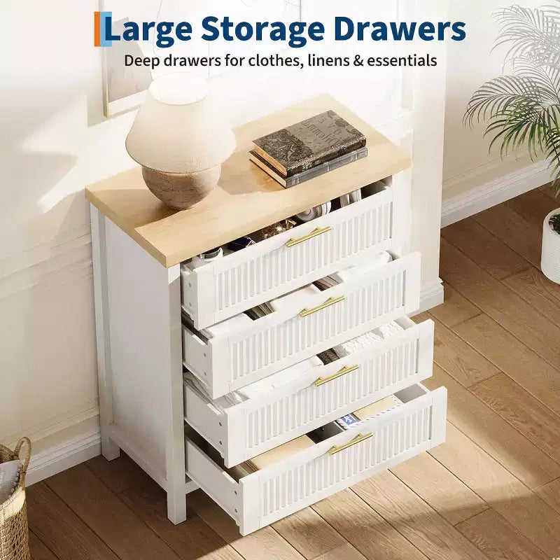 Fluted Dresser for Bedroom,35.4''Tall Chest of Drawers with 4 Storage Drawers,Modern Wood Clothing Organizer Cabinet for Living Room,Bedroom,Entryway