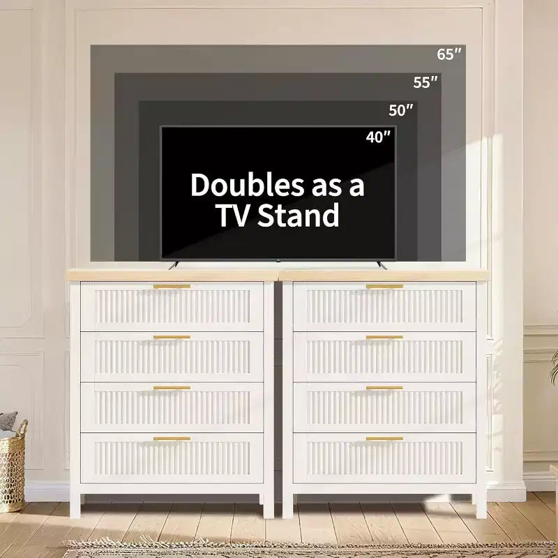 Fluted Dresser for Bedroom,35.4''Tall Chest of Drawers with 4 Storage Drawers,Modern Wood Clothing Organizer Cabinet for Living Room,Bedroom,Entryway