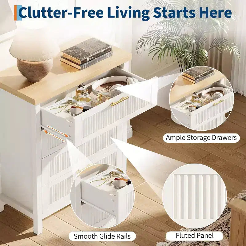 Fluted Dresser for Bedroom,35.4''Tall Chest of Drawers with 4 Storage Drawers,Modern Wood Clothing Organizer Cabinet for Living Room,Bedroom,Entryway