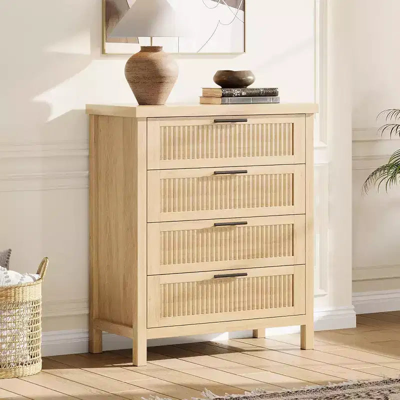 Fluted Dresser for Bedroom, 35.4'' Tall Chest of Drawers with 4 Storage Drawers, Modern Wood Clothing Organizer Cabinet for Living Room, Bedroom, Entryway