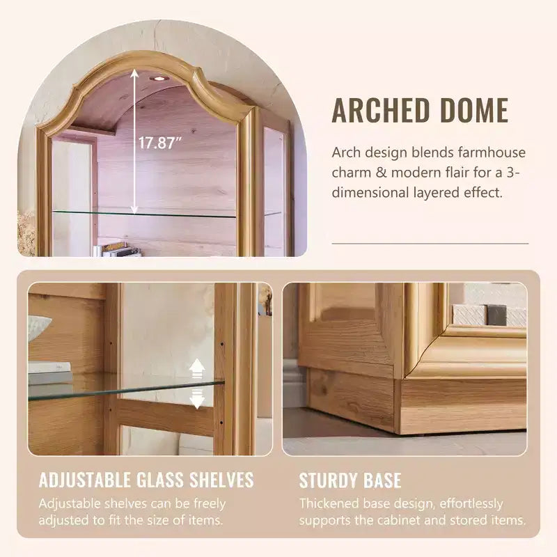 72 Arched Kitchen Pantry, 4-Tier Glass Display Cabinet with 20 Color LED Lights, Modern Display Case Shelf for Living Room