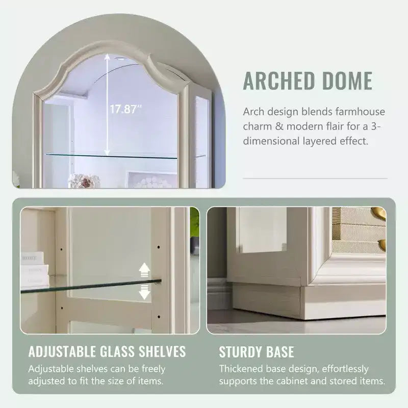 72 Arched Kitchen Pantry, 4-Tier Glass Display Cabinet with 20 Color LED Lights, Modern Display Case Shelf for Living Room