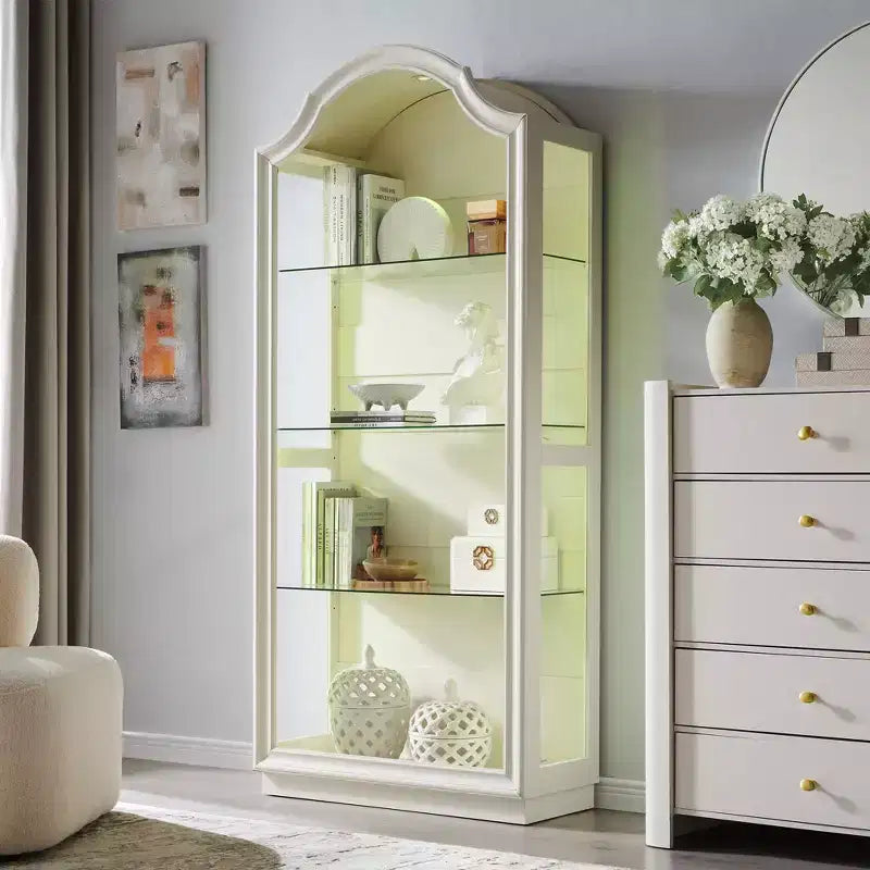 72 Arched Kitchen Pantry, 4-Tier Glass Display Cabinet with 20 Color LED Lights, Modern Display Case Shelf for Living Room