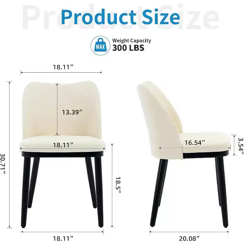Dining Chairs Set of 2, Upholstered Fabric Side Chairs with Padded Seat and Wood Legs, Modern Dining Room Chairs for Kitchen, Living Room