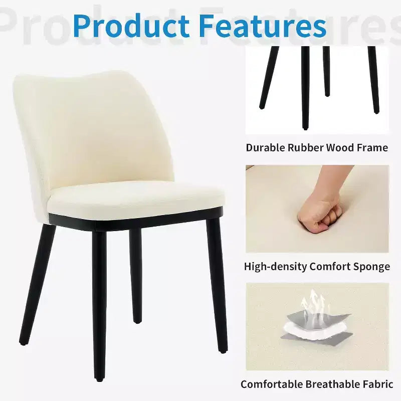 Dining Chairs Set of 2, Upholstered Fabric Side Chairs with Padded Seat and Wood Legs, Modern Dining Room Chairs for Kitchen, Living Room
