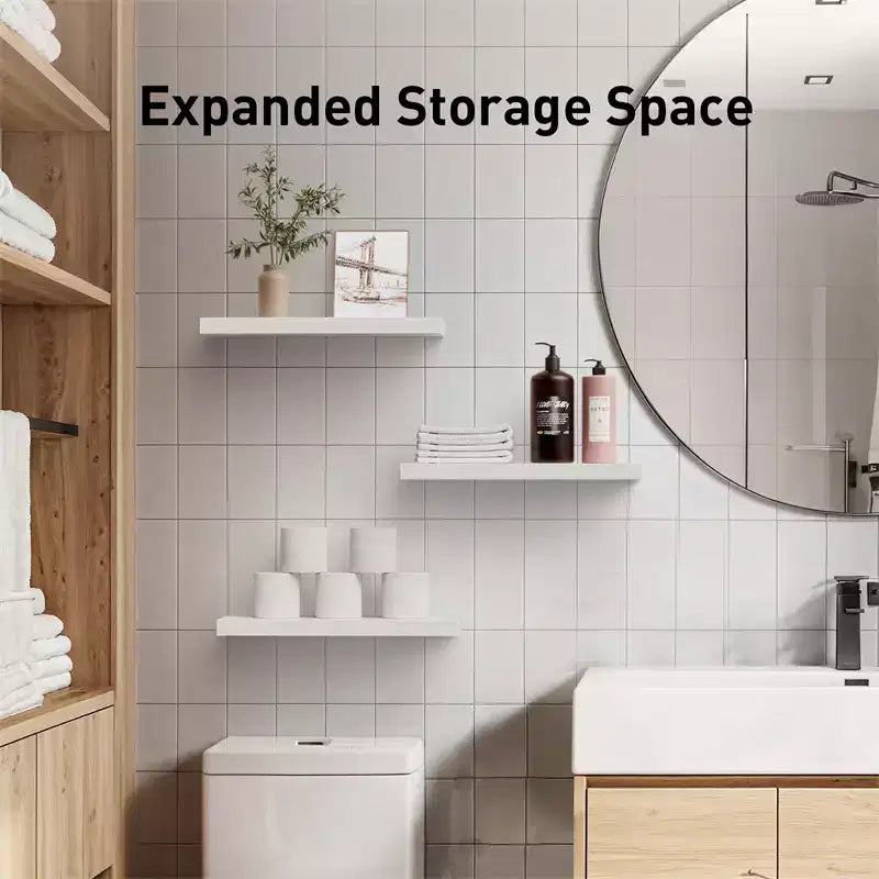 6 PCS Floating Shelf Set in Black, Wall Shelves with Hidden Brackets, Floating Wall Shelves, Suitable for Bedrooms, Bathrooms, Living Rooms, Kitchens