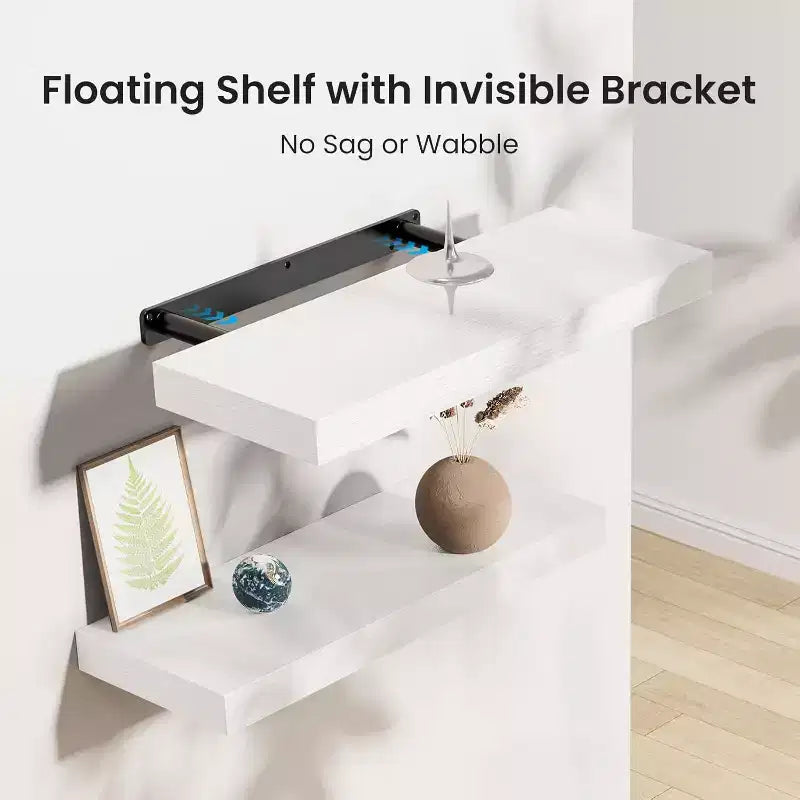 6 PCS Floating Shelf Set in Black, Wall Shelves with Hidden Brackets, Floating Wall Shelves, Suitable for Bedrooms, Bathrooms, Living Rooms, Kitchens