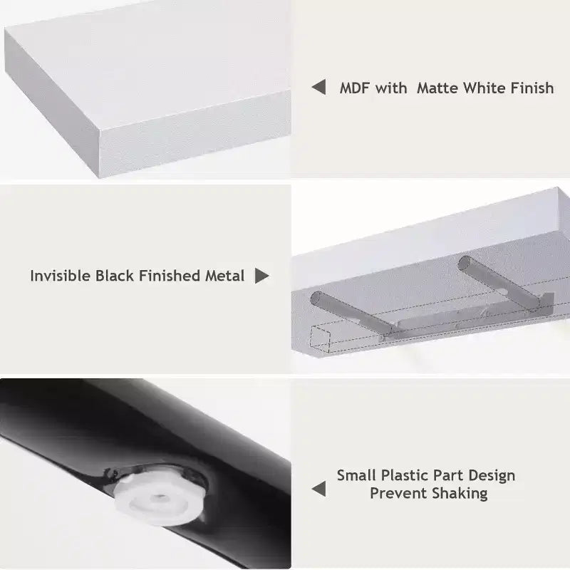 6 PCS Floating Shelf Set in Black, Wall Shelves with Hidden Brackets, Floating Wall Shelves, Suitable for Bedrooms, Bathrooms, Living Rooms, Kitchens