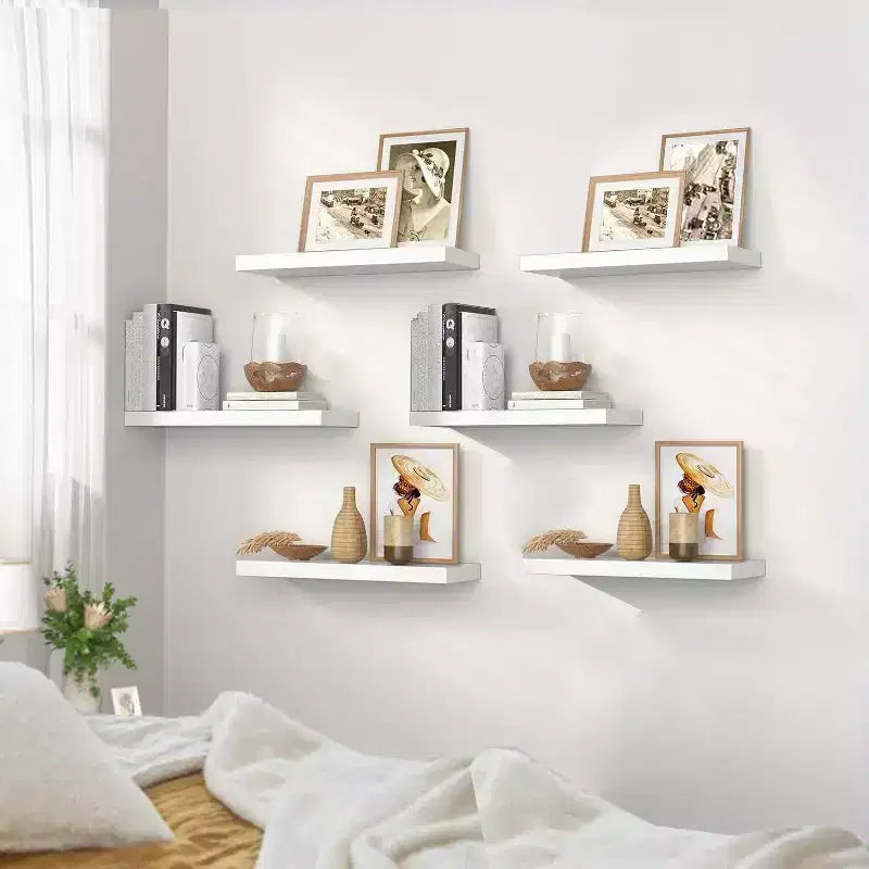 6 PCS Floating Shelf Set in Black, Wall Shelves with Hidden Brackets, Floating Wall Shelves, Suitable for Bedrooms, Bathrooms, Living Rooms, Kitchens