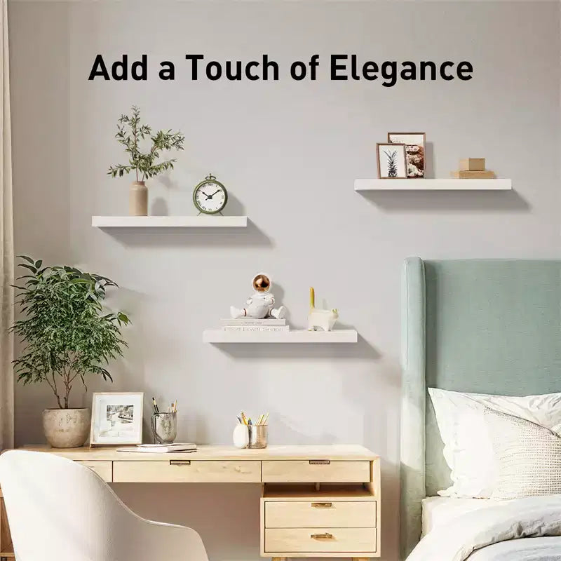 6 PCS Floating Shelf Set in Black, Wall Shelves with Hidden Brackets, Floating Wall Shelves, Suitable for Bedrooms, Bathrooms, Living Rooms, Kitchens