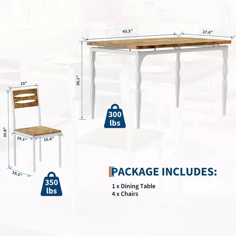 COZONY 5 Piece Dining Table Set, Industrial Style Kitchen Table and Chairs for 4, Rustic Modern Design w/ Metal Legs, Compact Space Saving