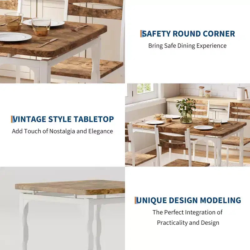 COZONY 5 Piece Dining Table Set, Industrial Style Kitchen Table and Chairs for 4, Rustic Modern Design w/ Metal Legs, Compact Space Saving