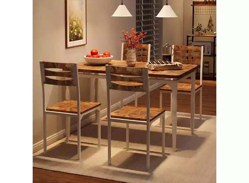 COZONY 5 Piece Dining Table Set, Industrial Style Kitchen Table and Chairs for 4, Rustic Modern Design w/ Metal Legs, Compact Space Saving